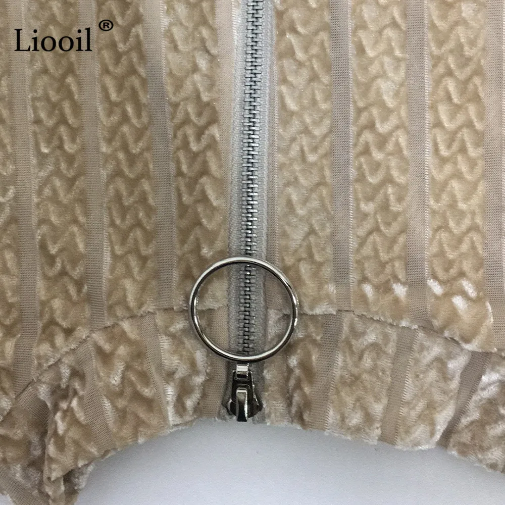 Liooil бархатные комбинезоны для женщин длинный рукав черная молния бесшовная плотно прилегающая юбка вечерние комбинезон с длинными штанами женские сексуальные Клубные наряды