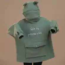 Women Autumn Thick Loose Sweatshirt Harajuku Letters Printed Lovely Frog Casual Hooded Hoodies Pullover Female Thicken Coat New