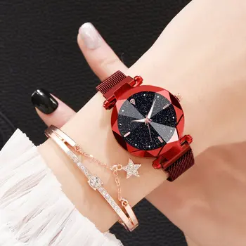 

Luxury Starry Sky Stainless Steel Mesh Bracelet Watches set For Women Crystal Analog Quartz Wristwatches Ladies Dress Clock gift
