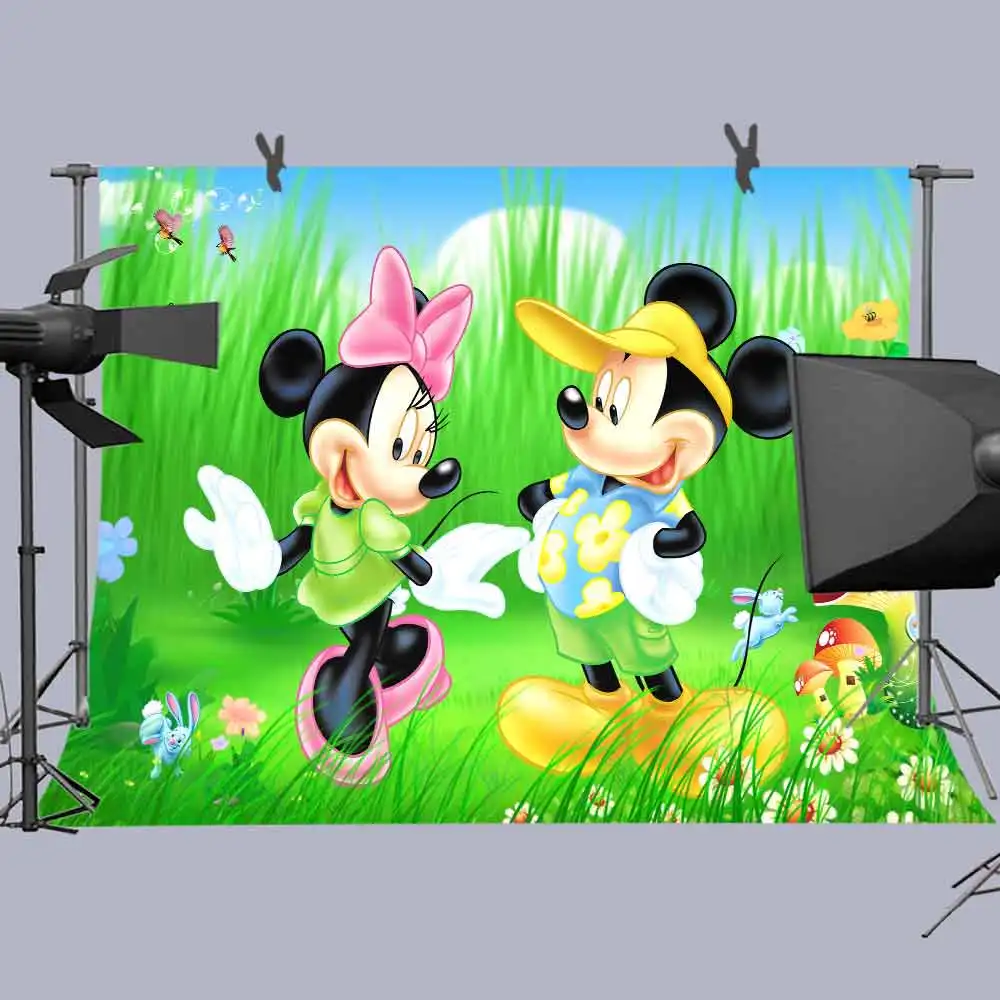 MTMETY Микки Маус мультфильм фоновая фотография фон на заказ для детского праздника в честь Дня Рождения фотостудия фоновый баннер - Цвет: Светло-серый