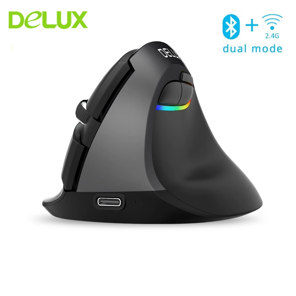 Delux M618 мини беспроводная Bluetooth 4,0 Двойная модель мыши перезаряжаемая эргономичная Вертикальная мышь 2400 dpi оптическая компьютерная мышь