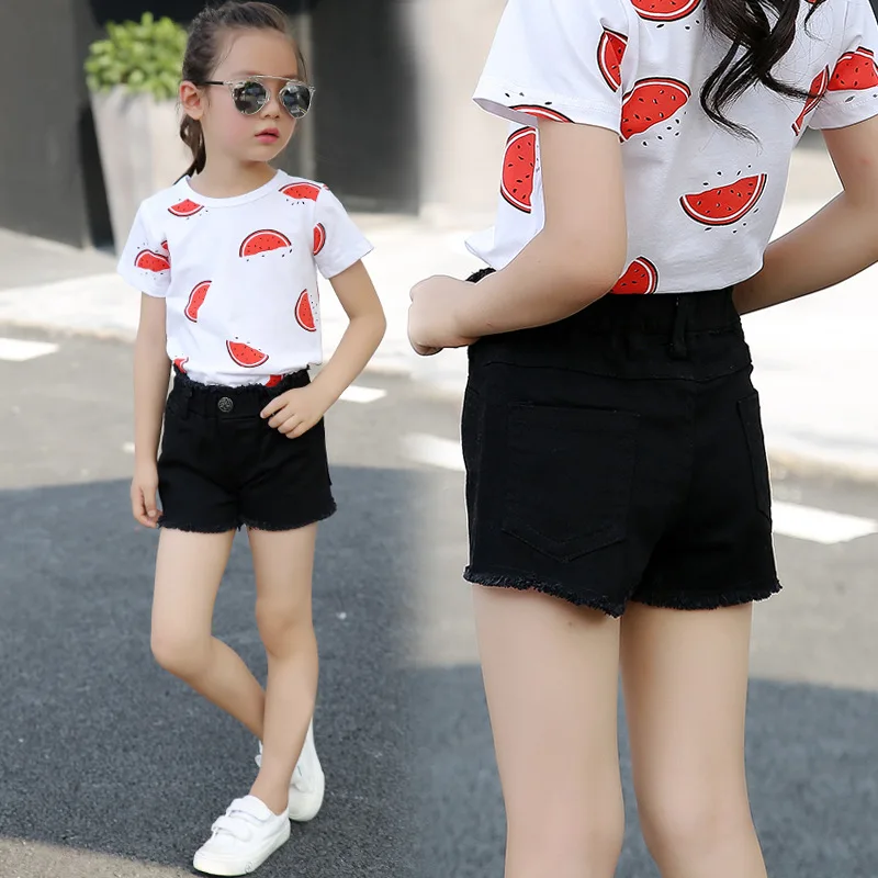 

Childrenswear Baby GIRL'S Shorts Summer Children with Holes Jeans Korean-style Big Virgin Pure Cotton Black And White Casual Sho