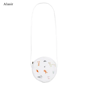 

Alasir Original Embroidered Animal Small Round Bag Cute Circular Shoulder Bag Women Zipper Embroidered Lovely Girl Canvas Bag