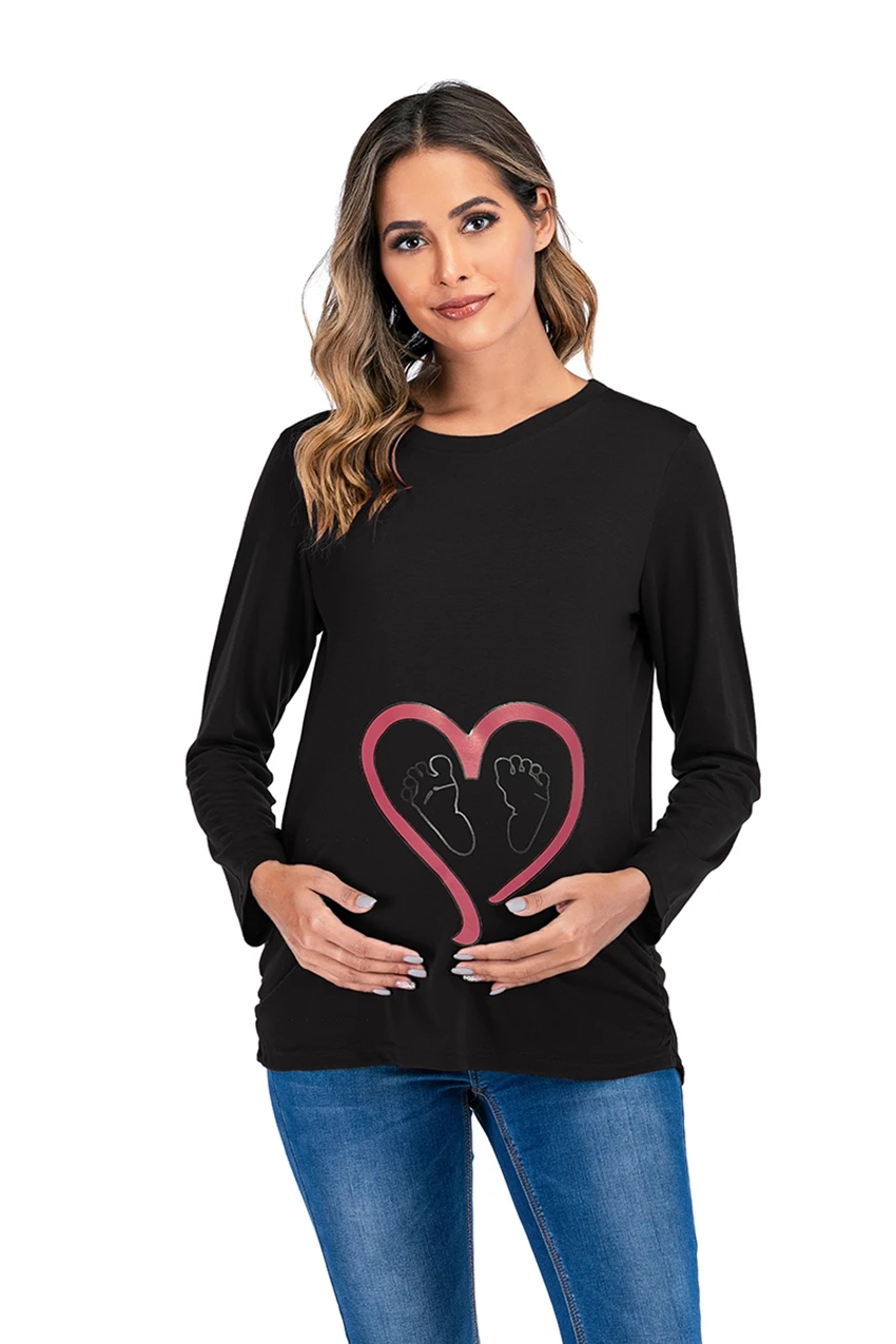 

Love printing summer new maternity dress large size long-sleeved pregnant women t-shirt European and American style