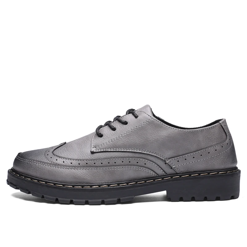 TOSJC/Модные Мужские модельные туфли-оксфорды; мужские туфли в стиле Дерби на шнуровке в винтажном стиле с круглым носком; официальная обувь ручной работы; обувь с перфорацией типа «броги» в деловом стиле - Цвет: Gray