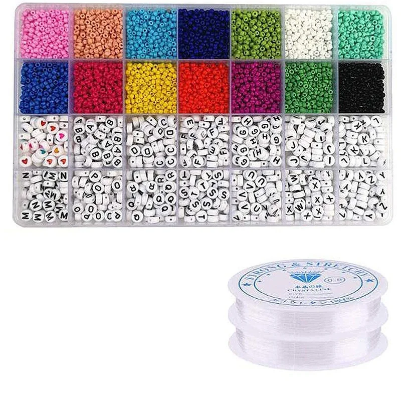 Acrylic Alphabet Square Beads Letter with 1/2 Roll Crystal String Cord for Jewelry Making (5000Pcs) | Украшения и аксессуары