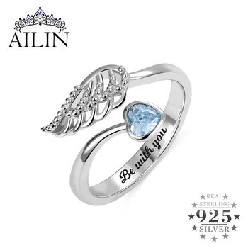 

AILIN 925 Sterling Silver Rings for Women Personalized Birthstone Angel wing Ring Personalized Inside Engravings