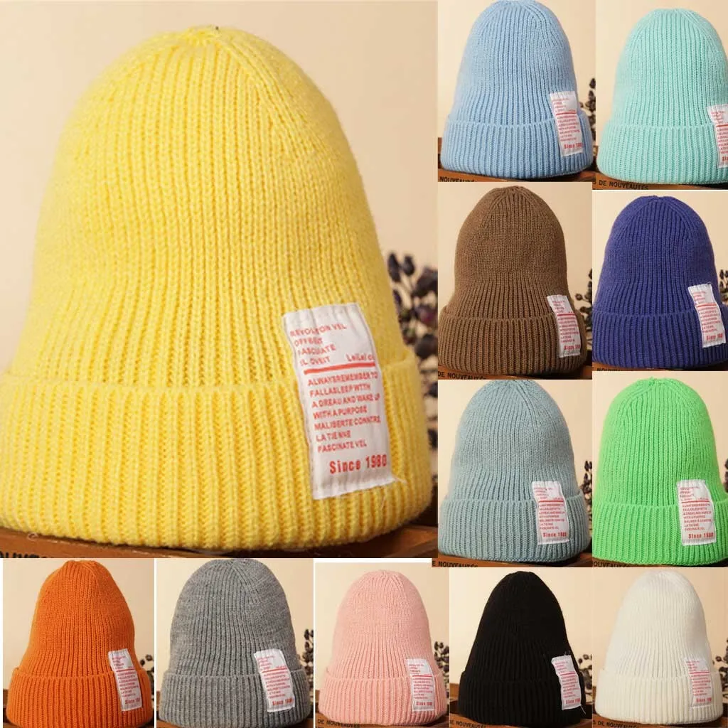 Green hat Funny Tricky Text label Knitted men's beanies Child Girl Boys Fashion Keep Warm Winter Hats Knitted Wool bonnet