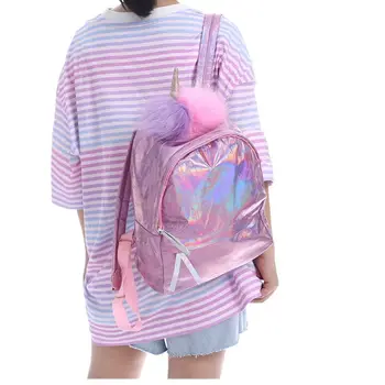 

Women Backpacks Fashion Holographic PU Backpack Large Capacity Casual Bookgbag Girls Shoulder Bag Daypack C90E