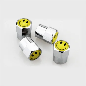 

4pcs Smiley Face Alloy Car Wheel Tire Valve Stem Air Caps Anti Theft Tyre Valve Dust Caps Motorcycle Bike Trcuk Auto Accessories