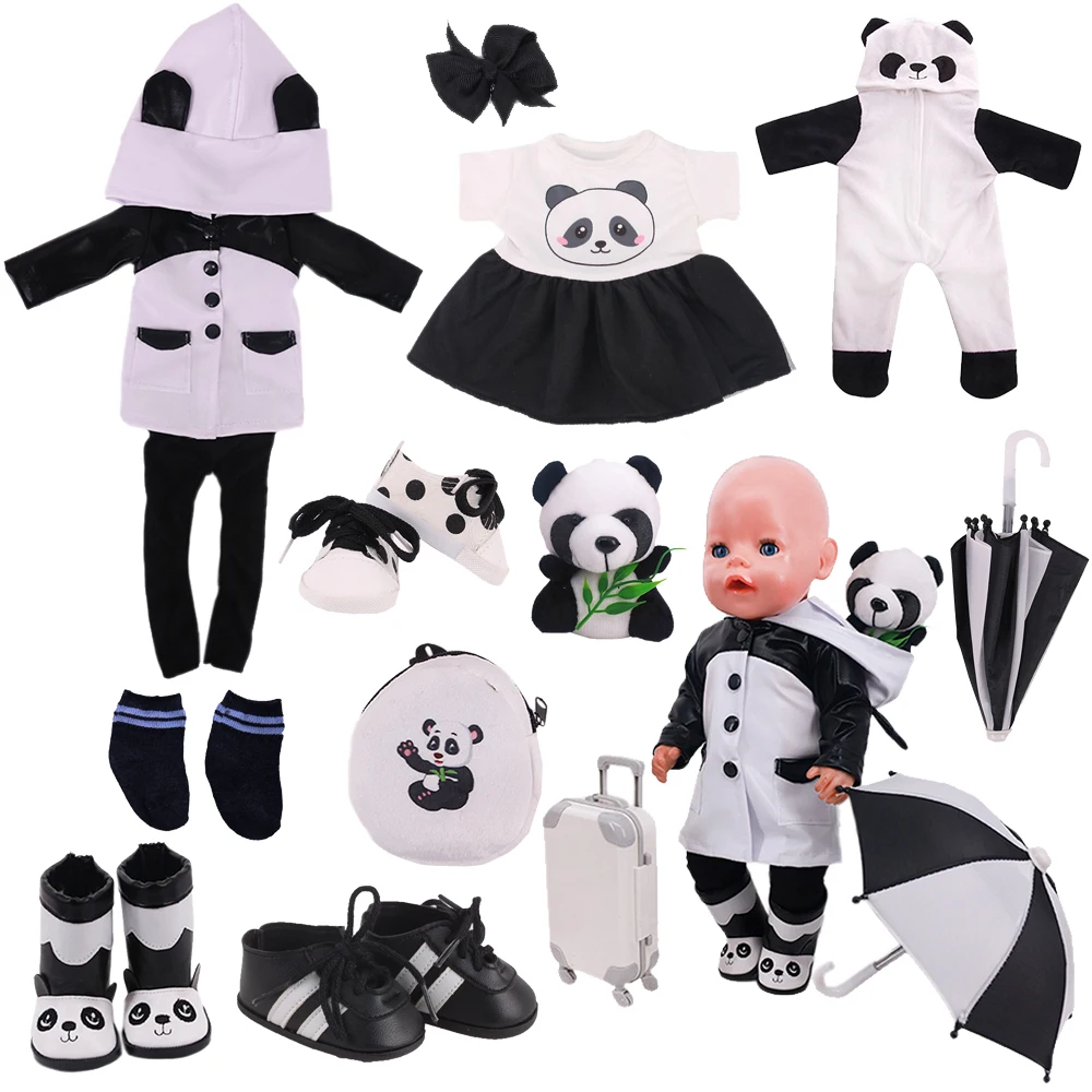 Panda Doll Clothes Shoes Suitcase Fit 18Inch American Girl Doll,43cm New Reborn Baby Doll,Toys for Girl,Russian Doll Accessories luggage connection strap two add a bag suitcase straps belt adjustable travel attachment accessories for connect luggage