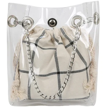

Girl Jelly Bag Fashion Plaid Bag Messenger Bag Small Fresh Shoulder Bag Chain Child Bucket Bag White