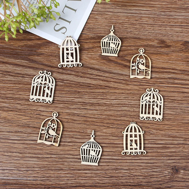 20 шт в форме клетки для птицы смешанные деревянные фишки DIY декоративные украшения для дома украшения скрапбук ручной работы граффити