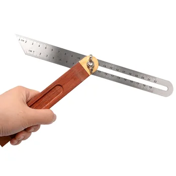 

High-precision Scale Ruler 2 In 1 Angle Ruler Stainless Steel Square Sliding Wooden Handle Measuring Tool