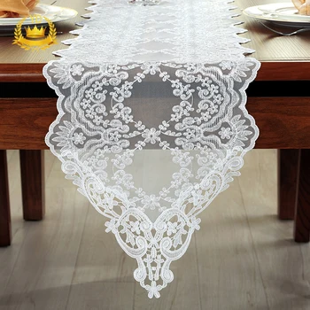 

Hot Lace Table Runner Wedding Decoration White Table Flag Embroidered Tablecloths TV Cabinet Table Cover TOB