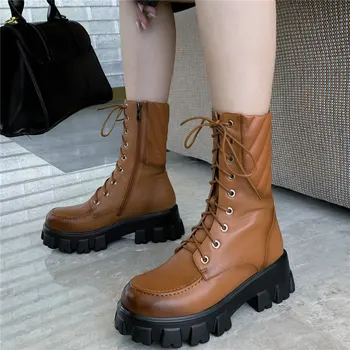 preço Punk Goth Formadores Mulheres Salto Alto Tornozelo Botas De Couro De Vaca Chunky Plataforma Bombas Feminino Alto Topo Redondo Sapatos Casuais