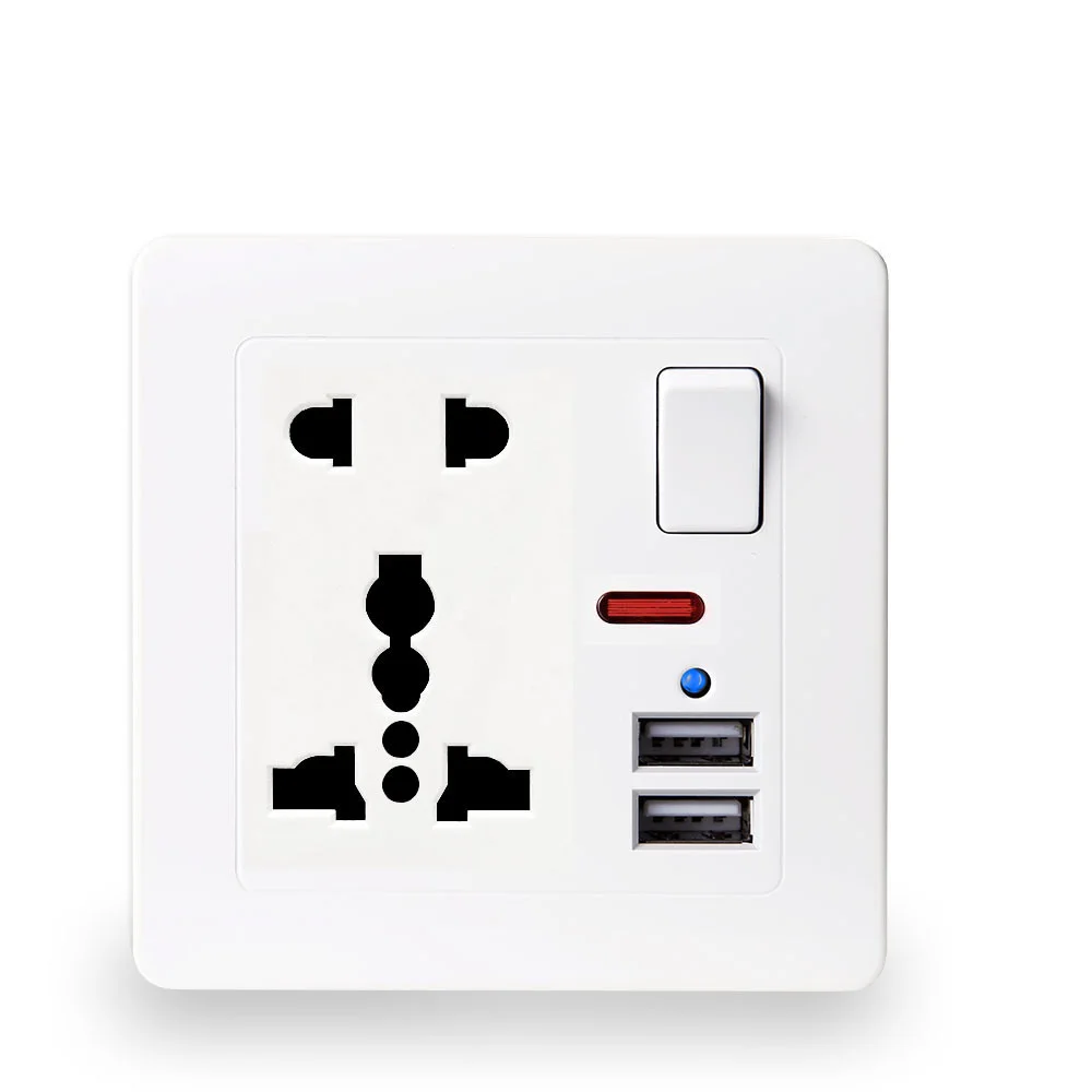 Легкий 2 USB переключатель настенная розетка зарядное устройство 13A адаптер питания панель комплект