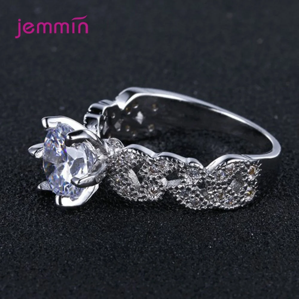 Crystals Cubic Zircon Shiny Piercing Rings 925 Pure Silver Women Fashion Jewelry High Quality Leaf Design Finger Rings Gift