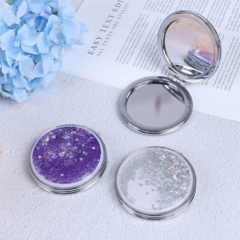 Portable Double-Sided Folding Cosmetic Mirror Female Gifts With Flowing Sparkling Sand Mini Makeup Mirror Compact Pocket Mirrors Portable Double-Sided Folding Cosmetic Mirror Female Gifts With Flowing Sparkling Sand Mini Makeup Mirror Compact Pocket Mirrors