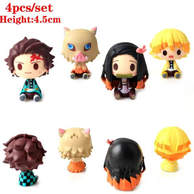 4pcs Anime Figure Demon Slayer Kimetsu No Yaiba Doll Tanjiro Nezuko Zenitsu Demon Slayer Kawaii Room Decoration Children's Toys 4 Style-Set