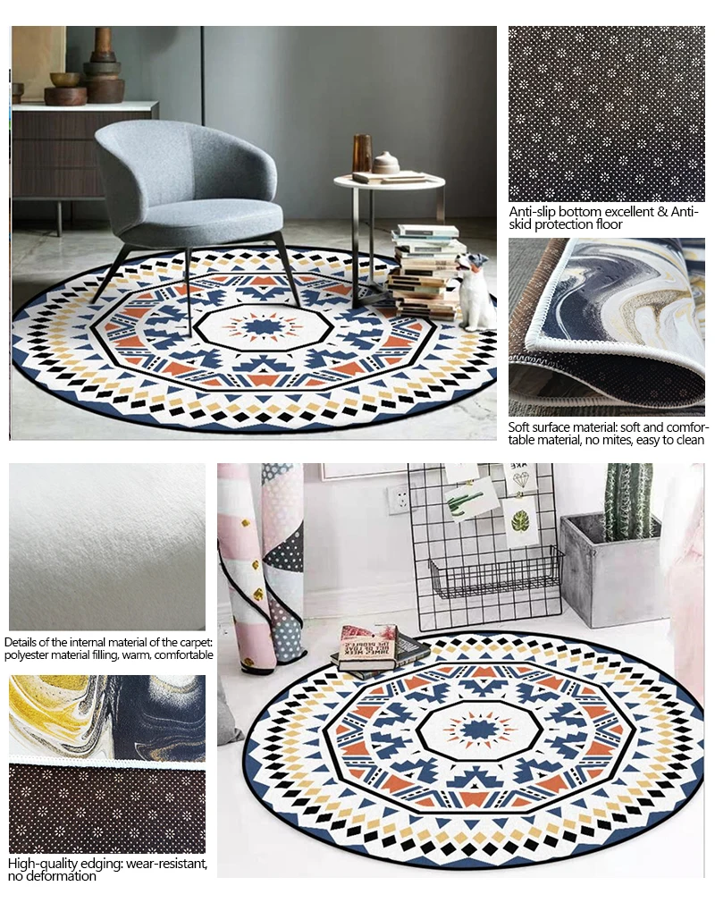 Waliicorners Blue Diamond Circle Pattern Round Carpet Bedroom Rug Nordic Decoration 7 H44df654fc361499fb36d0b95f1e8c8c3y
