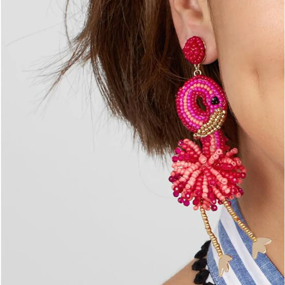 

Girlgo Bauble Bar Newest Design Handmade Beads Flamingo Fantasia Drop Earrings For Women Charm Pendant Statement Earring Jewelry