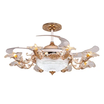 

Living Room Fan Light Invisible Led Ceiling Fan Pendant Fan With Led Light Frequency Conversion Remote Control Fan Lamp 10-220V