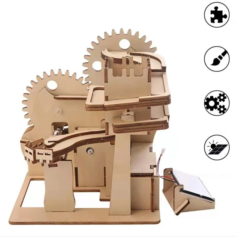 3D Wooden Marble Run Puzzle Craft Kit Castle Solar Puzzle Wood Mechanical Building Toys Gift for Adults & Teen Boys Girls