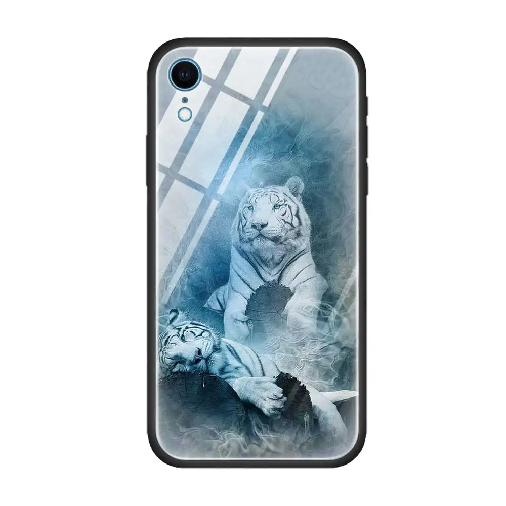 T04 Закаленное стекло чехол для Apple iPhone 8 7 6 6S Plus чехол для iPhone 11 11Pro XS MAX XR X абстрактный тигр на Луне - Цвет: T04