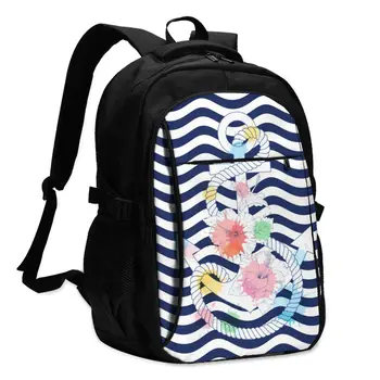 

Backpack 2020 Women Anchor With Hibiscus Flowers And Stain Back to School