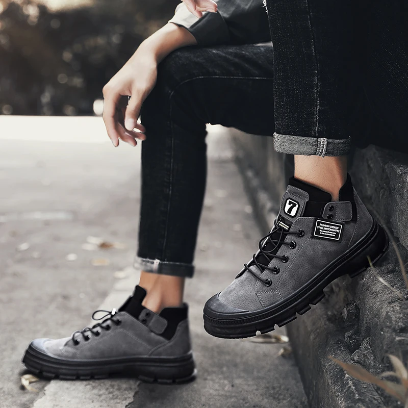 Известный бренд дизайн специальные настройки обуви головка 7 обувь для Для мужчин Топ ботинки martin на высоком каблуке в ретро-стиле - Цвет: gray