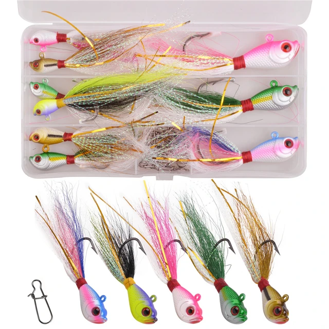 9PCS 7g-42g Bucktail Jig Fishing Lures with 20PCS Snaps Saltwater  Artificial Bait Kit for striped