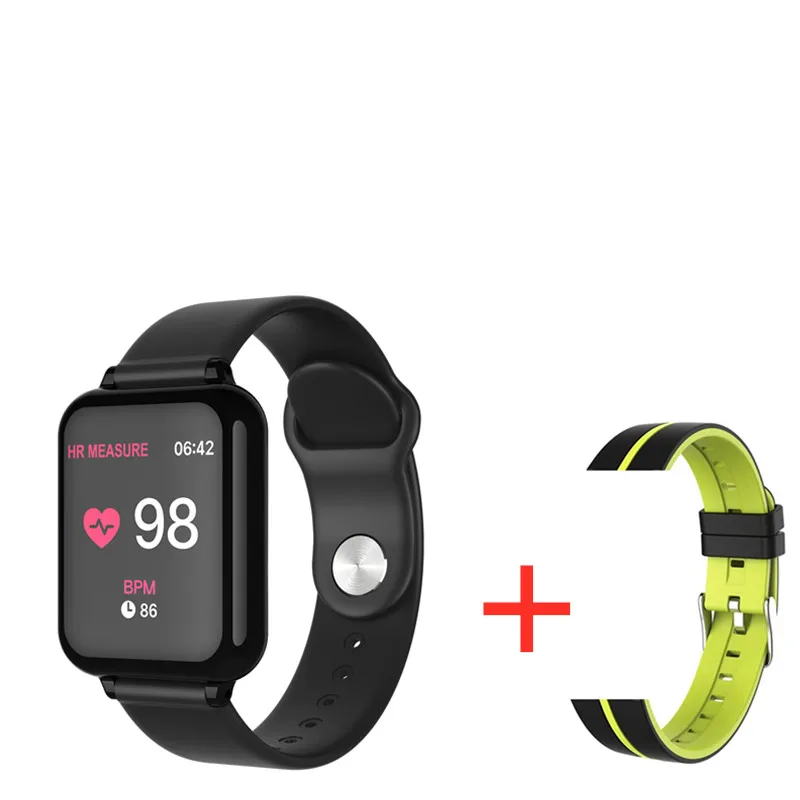 BK add 1 Green Strap B57 Смарт-часы водонепроницаемый монитор сердечного ритма кровяное давление несколько спортивный режим умные часы женские часы наручные мужские умные часы - Цвет: BK add 1 Green Strap