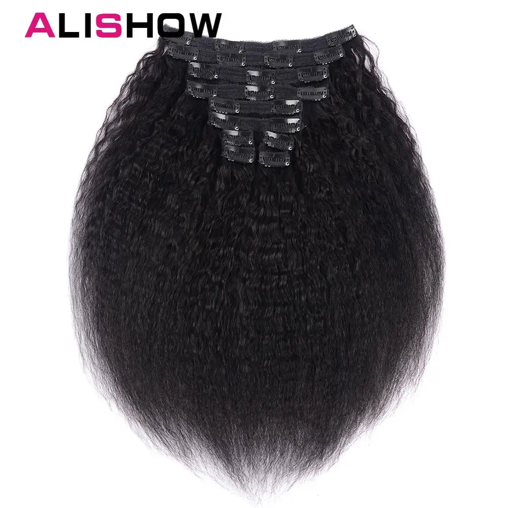 Волосы Alishow Kinky Striaght на заколках, человеческие волосы для наращивания, 120 г, натуральные волосы производства Бразилии на заколках, волосы remy на всю голову, натуральный цвет