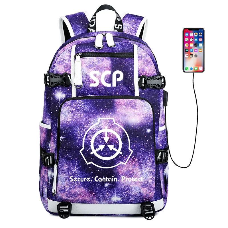 SCP Foundation Galaxy дорожный рюкзак, большие школьные сумки, водонепроницаемый рюкзак, usb зарядка, рюкзак для ноутбука, женский рюкзак - Цвет: purple