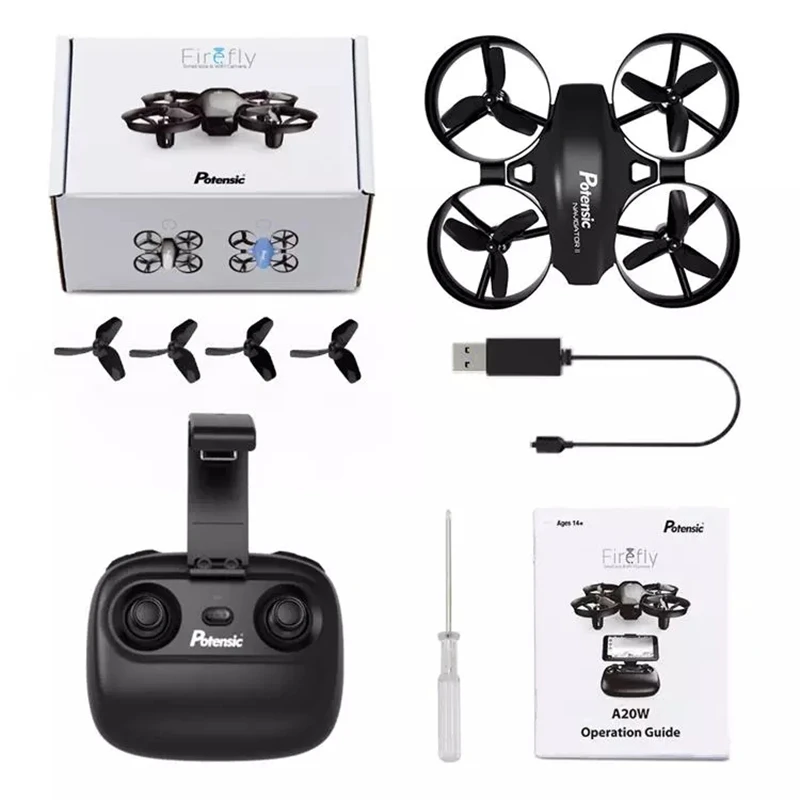 Черный Potensic A20W 2.4G WiFi FPV Phone APP Control Mini Drone with Camera Remote Control Drones Aircraft Toy For Kids - Цвет: Черный