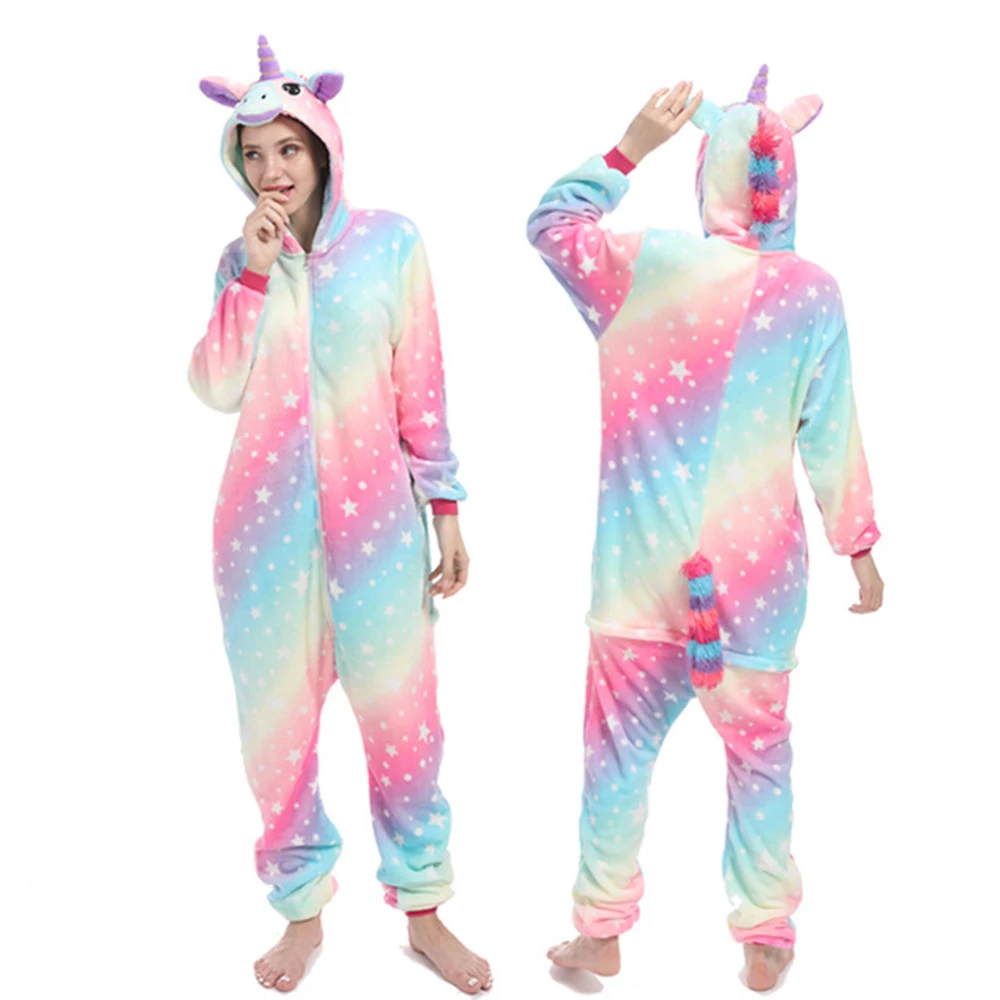 Kigurumi Women Unicorn Pajamas onesie Cartoon Animals Dinosaur Winter Flannel Pajama Adult Pink Nightie Stitch Sleepwear Overall - Цвет: Dinosaur1