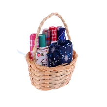 

1:12 Dollhouse Miniature Sewing Kit Wicker Basket with Fabric Doll House Accessories