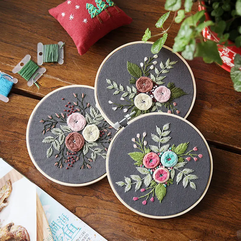 Вышивка DIY комплект ручная работа 15*15 см Начинающий рукоделие цветы узор Ткань искусство Вышивка крестом Европейский стиль Материал Пакет