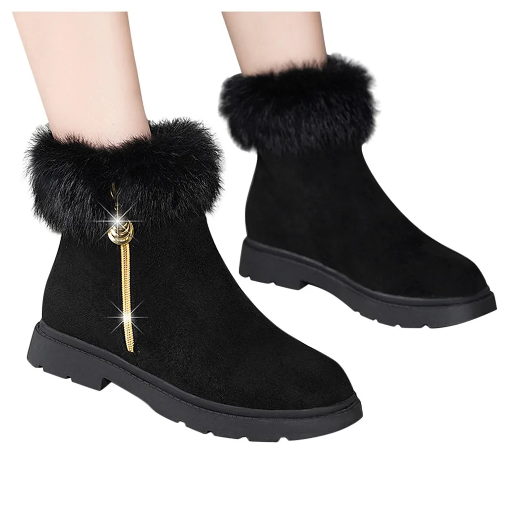 Women's solid color square high heels zipper suede warm snow boots round head suede side with snow boots#1