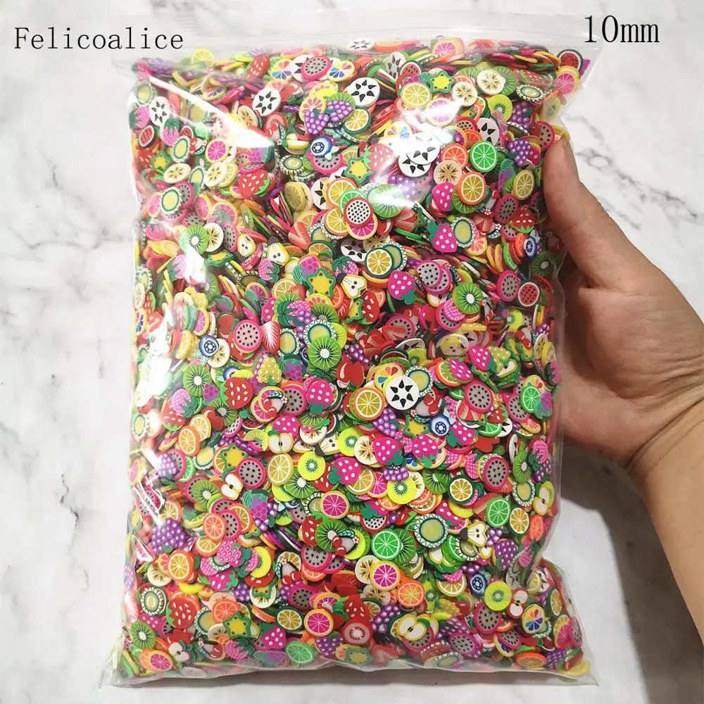 Encantos para Slime Argila de Massa de Vidraceiro Arte do Prego Fimo Fatias Slide Suprimentos Kit Fluffy Slime Frutas Polímero Limpar Acessórios 1kg 10mm