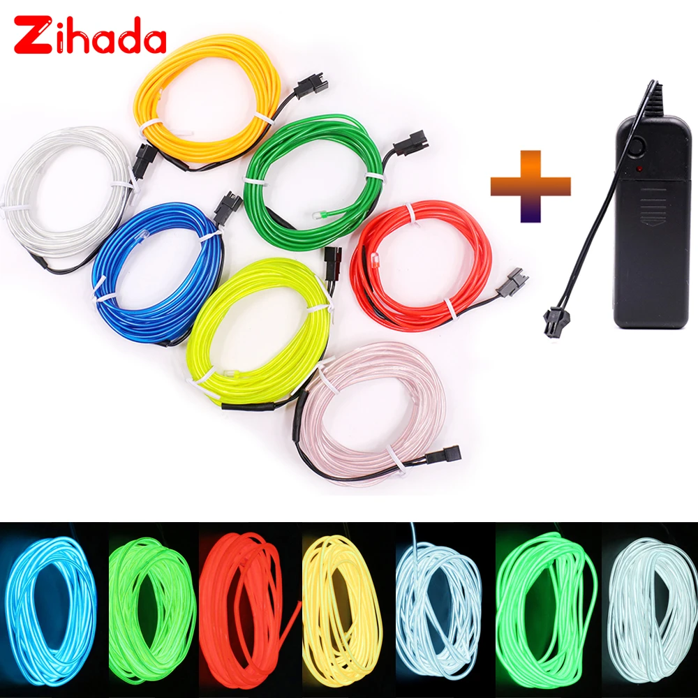 1m/3m/5M 3V Battery Flexible Neon Light Glow EL Wire Rope tape Cable Strip Sign Shoes Clothing waterproof Lamp | Освещение
