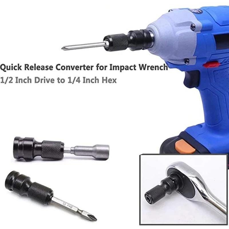 Hot 1/2 inch Square To 1/4 inch Hex Ratchet Socket Wrench Socket Adapter Spanner Set Drive Converter Impact Tool Hand Tool Set
