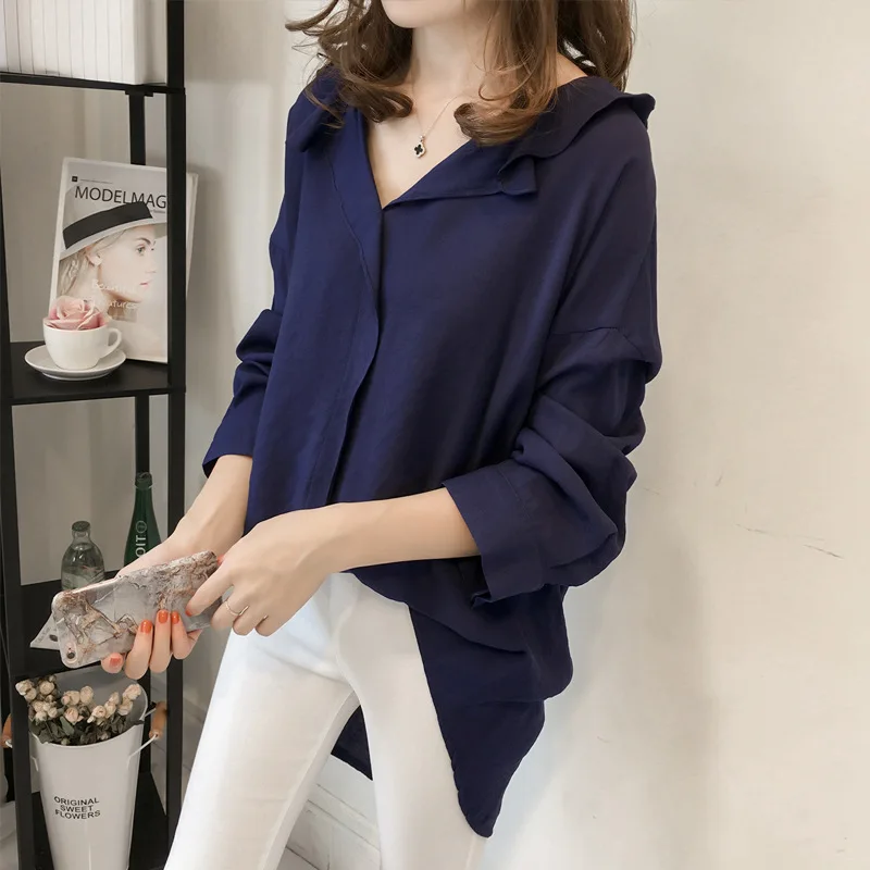 

M-4xl Loose Long sleeve Black shirt Womens Tops And Blouses 2019 Plus Size Clothing For Women Solid Linen Top Shirts Women