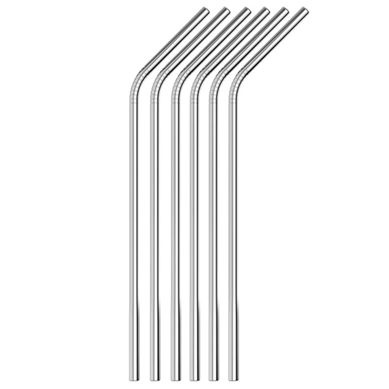 100/Batch Metal Straws Can Be Reused 304 Stainless Steel Drinking Water Pipes 215 Mm x 6 Mm Curved Straws 100Pcs