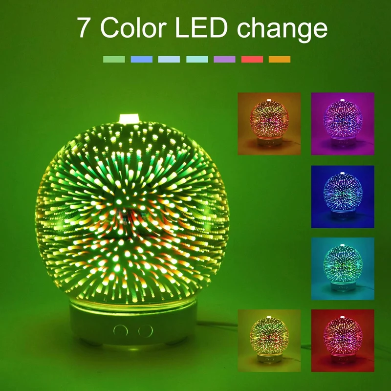 

3D Firework Glass Ultrasonic Air Humidifier with 7 Color Led Night Light Aroma Essential Oil Diffuser Mist Maker