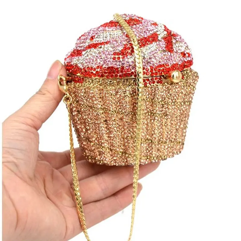Cupcake Crystal Clutch Evening Clutches Bags Wedding Party Bridal Diamond Minaudiere Handbag Purse 