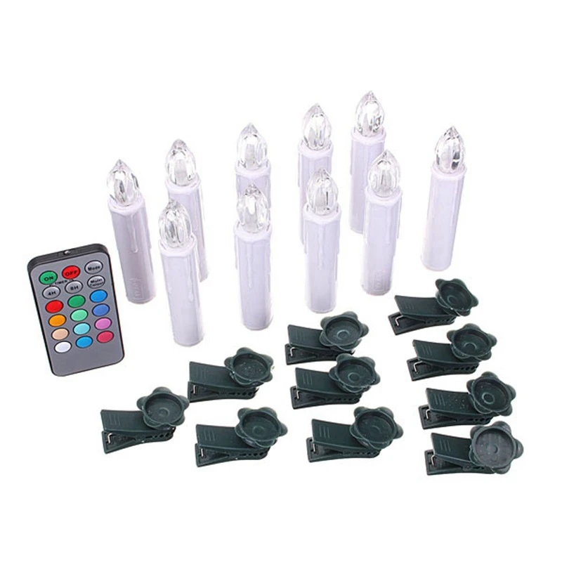 

10Pcs LED Battery Candles Wireless Remote Control 12 Colors Operated Light for Hallowmas Christmas Party Wedding Holiday