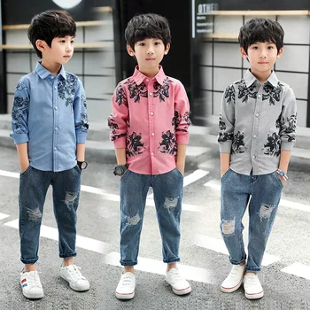 

Boy Lapel Striped Collar Shirt Tide 2018 Korean Version of The Spring and Autumn New Big Children's Children's Cardigan Shirt