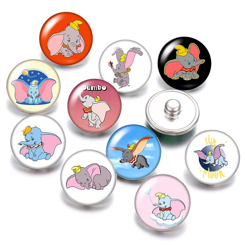 

Cartoon paw dogs Dumbo HOME 18mm snap buttons 10pcs mixed round photo glass cabochon style for snap button jewelry
